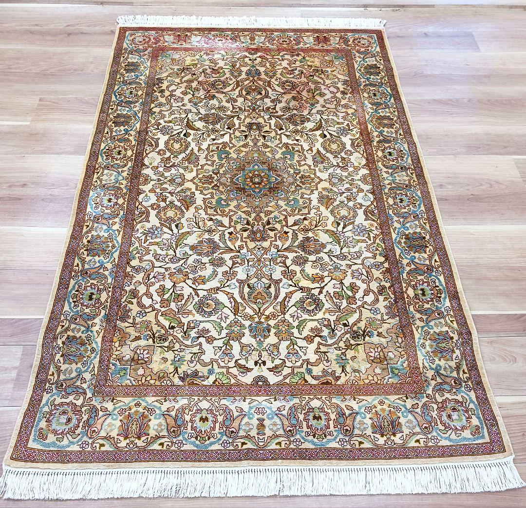 Y3183 高級ペルシャ絨毯 イラン シルク100% 手織り64万ノット