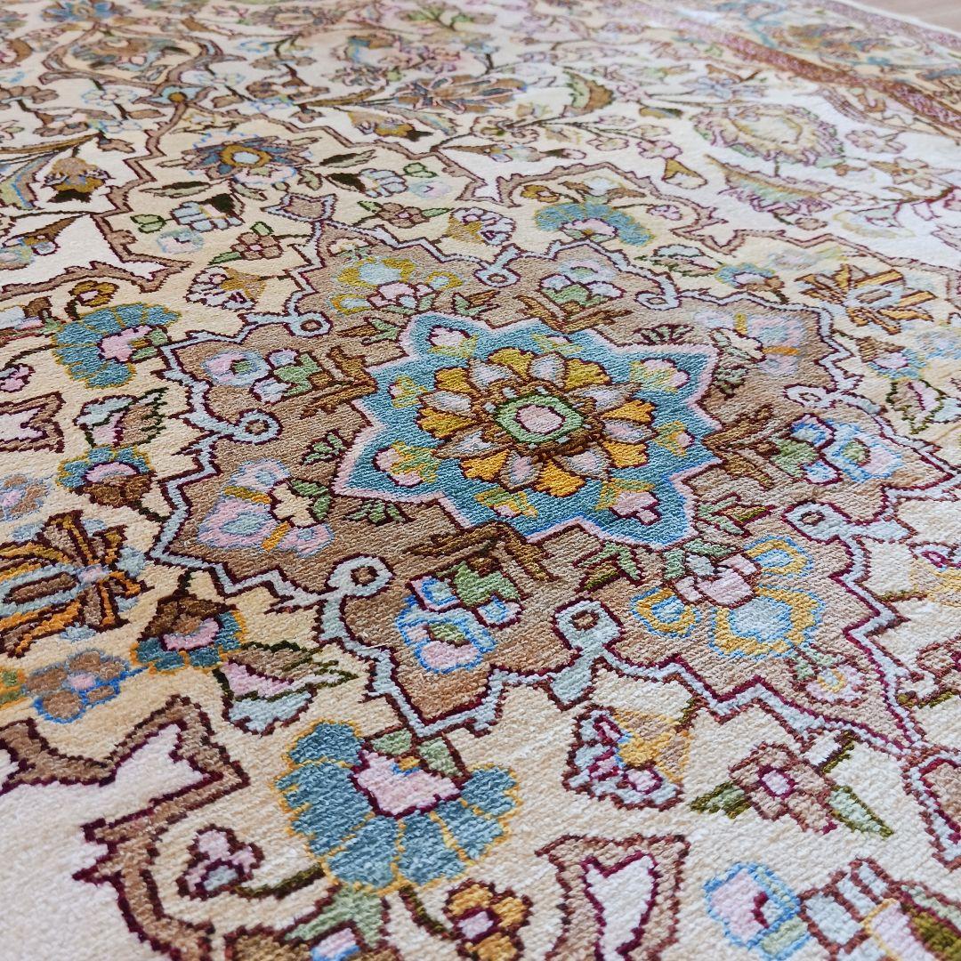 Y3183 高級ペルシャ絨毯 イラン シルク100% 手織り64万ノット