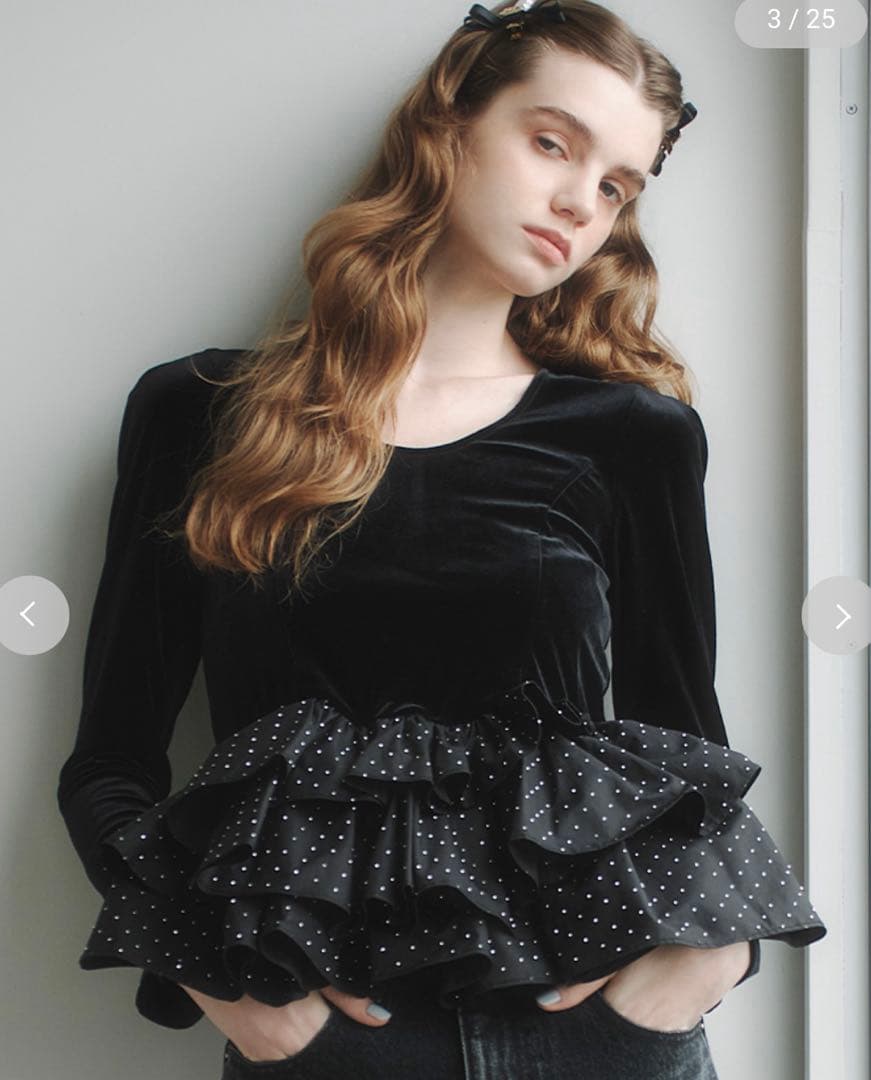 ベロアペプラムフリルトップス LILY BROWN リリー ブラウン