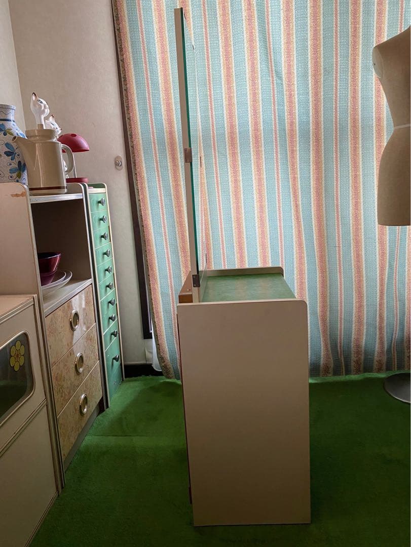ドレッサー 鏡台 昭和レトロ 当時物 レトロポップ インテリア 緑 グリーン
