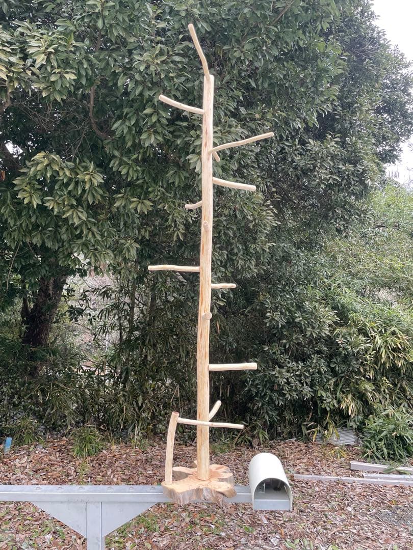 【訳あり】国産ヒノキ　鳥用止まり木　大型スタンド　約147センチ　中型インコ用