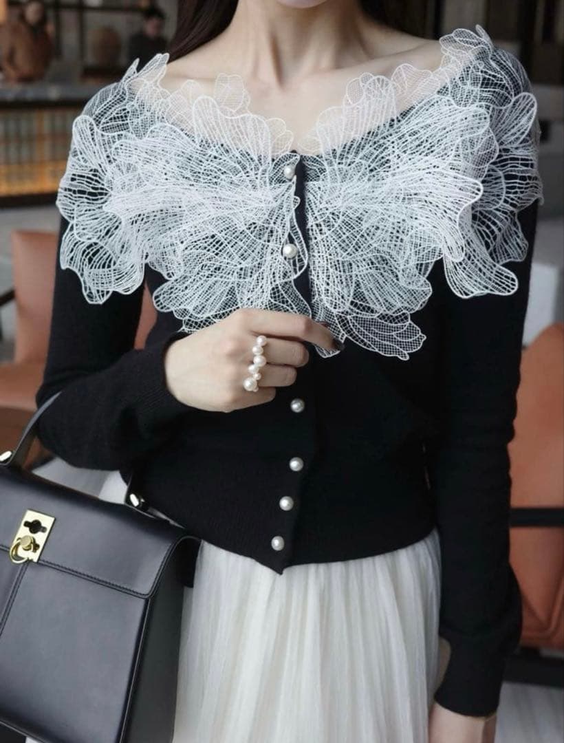 【タグ付新品】polaura ポローラ　レースフリルカーディガン