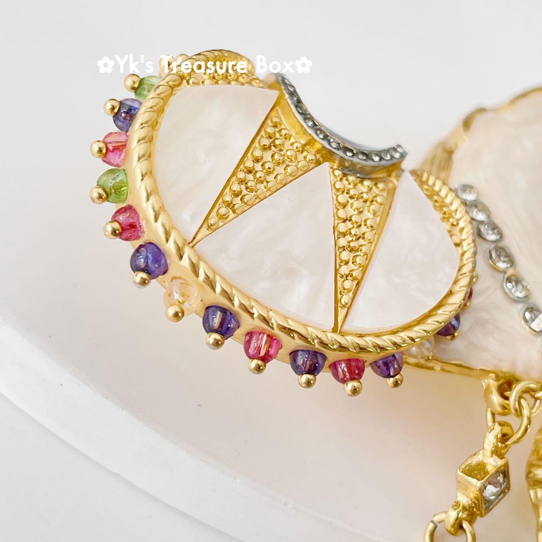 Z284/マットゴールド エナメル 馬 ホース瑠璃ビーズタッセルブローチ