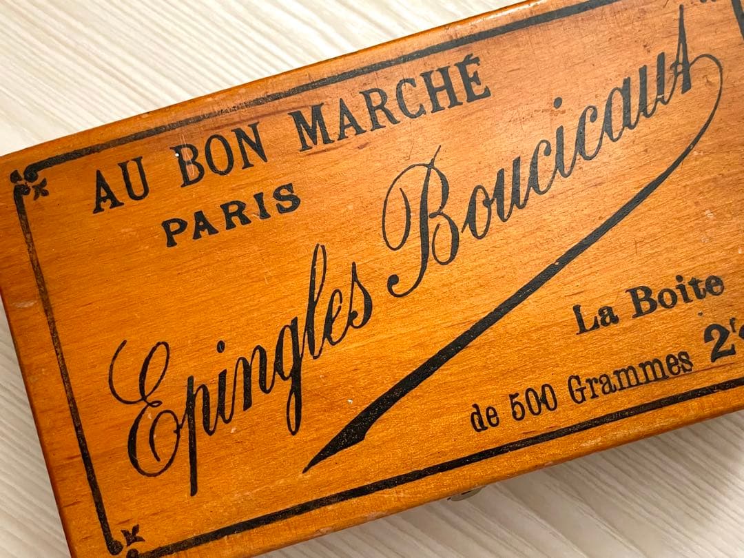 フランス　アンティーク　木箱　BON MARCHE 手芸　ボックス　小物入れ