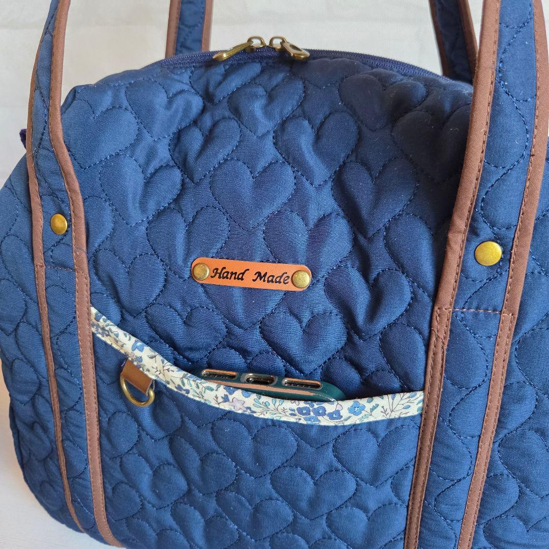 JUNE様　丸型ボストンバッグ(L)　ハートキルティング　ハンドメイド