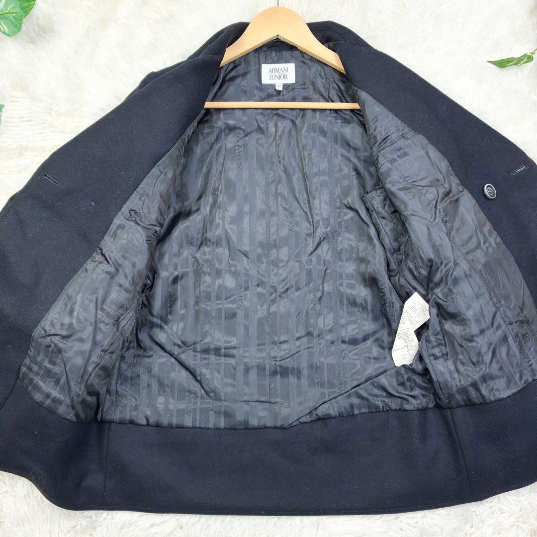 美品　アルマーニジュニア　ウールメルトン　ニット切替　ピーコート　14A　紺色
