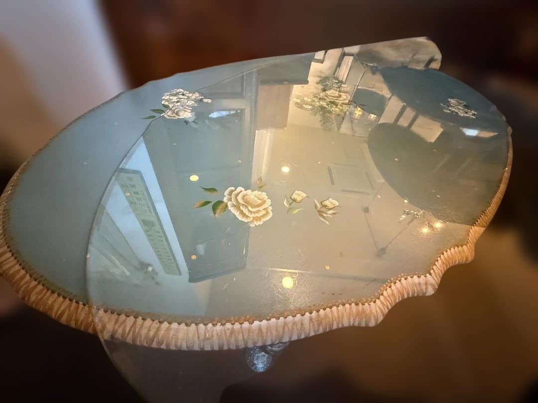 脚 ガラス ローテーブル 幅105cm 花柄ペイント 姫家具 アンティーク