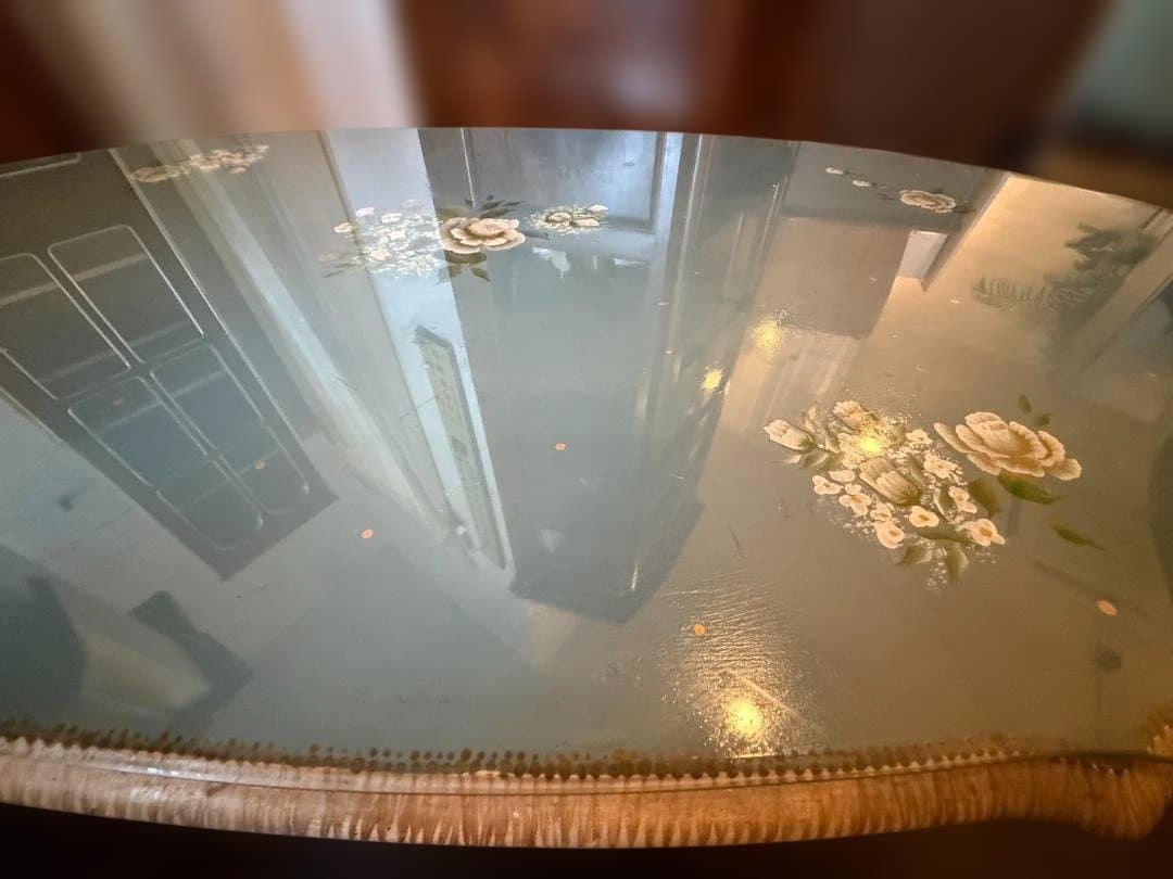 脚 ガラス ローテーブル 幅105cm 花柄ペイント 姫家具 アンティーク