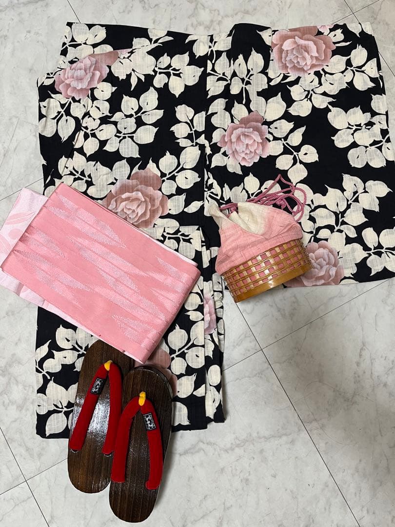 夢工房　浴衣セット　4点セット　浴衣　薔薇柄　夢工房