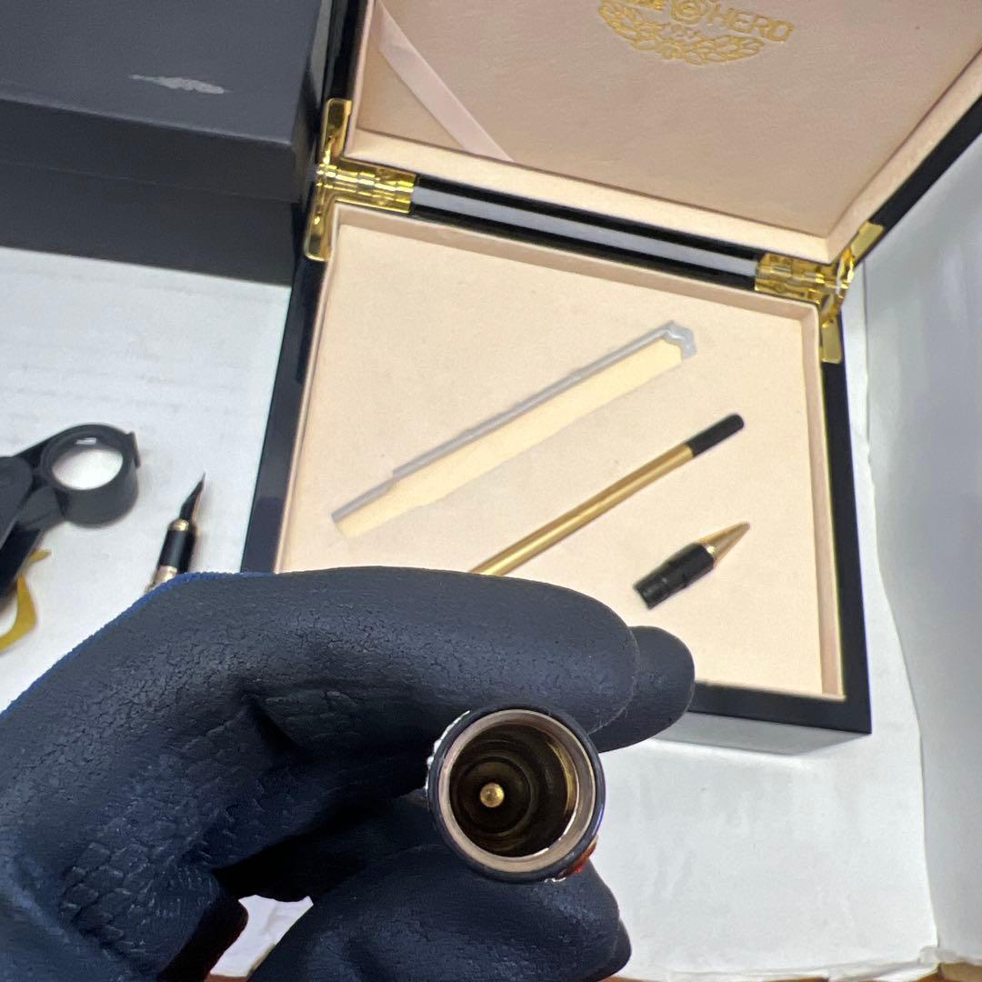 英雄（ＨＥＲＯ） ローラーボール 兼用 万年筆 木製箱付　12ｋ