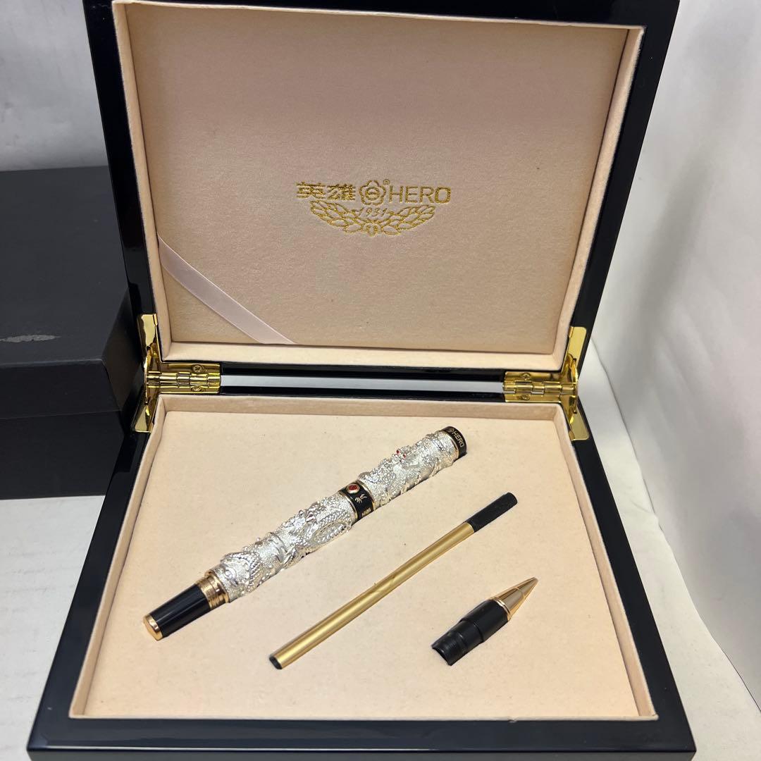 英雄（ＨＥＲＯ） ローラーボール 兼用 万年筆 木製箱付　12ｋ