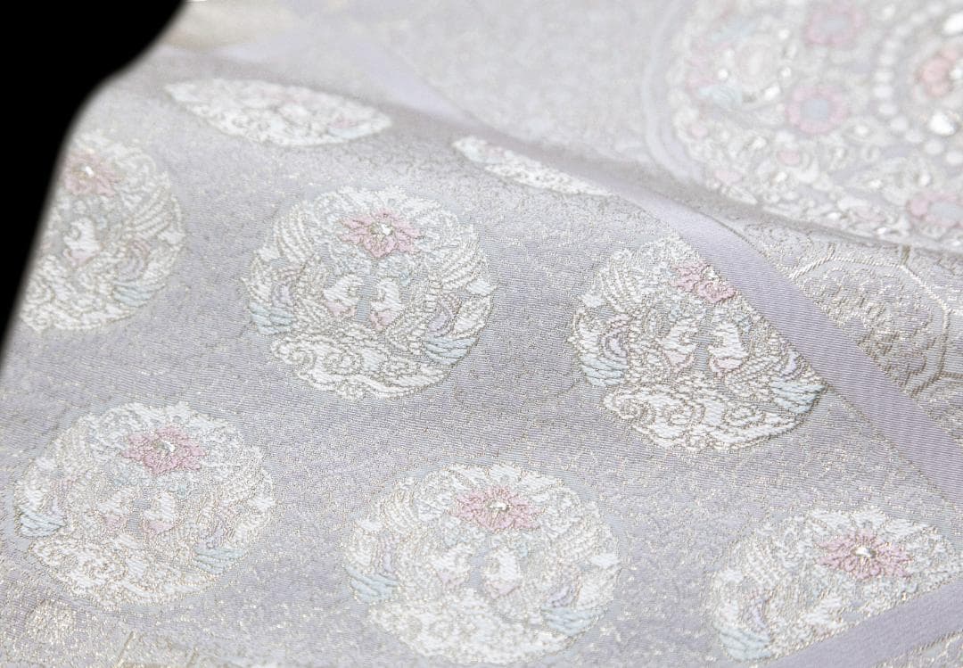 新入荷！！プレス加工済 正絹 礼装用袋帯 銀糸 六通織 正倉院大小華文様 結婚式