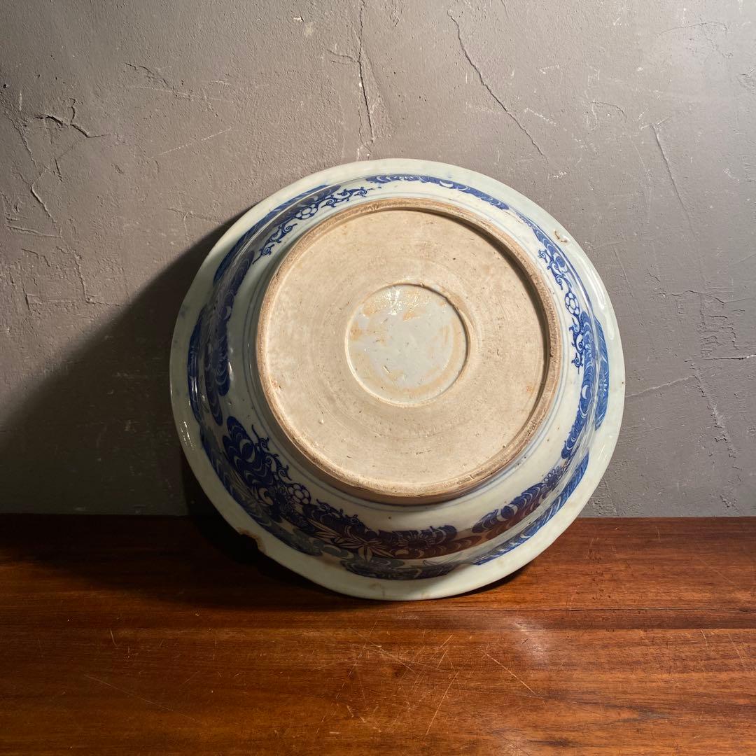 時代物 骨董品 印判大鉢 30cm 図変わり 鯉 うさぎ 蛇目高台 コレクション