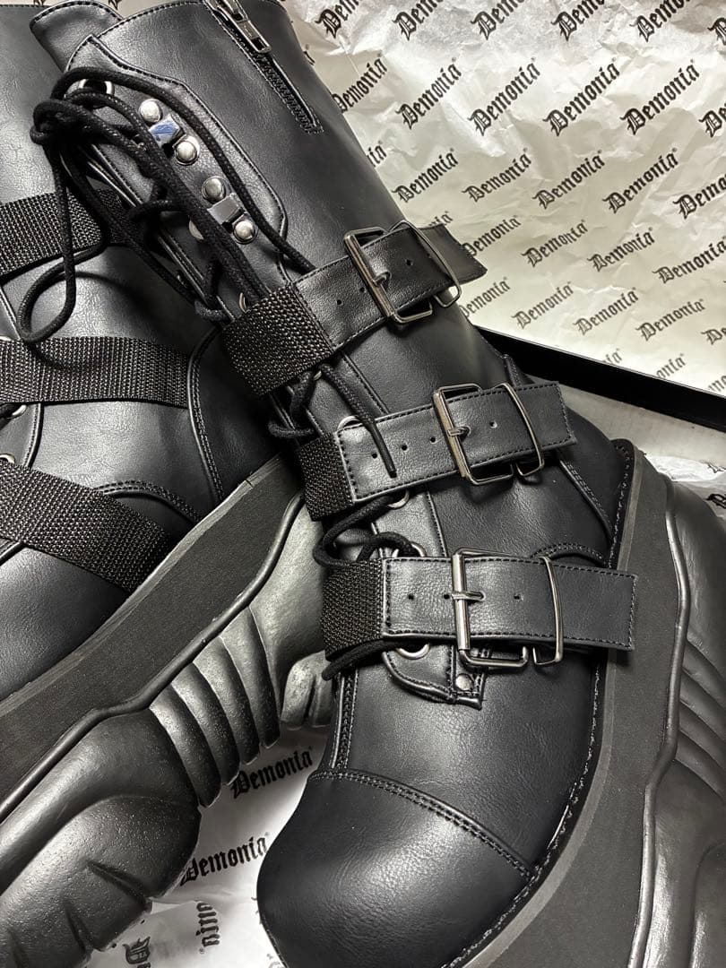 【一回使用】Demonia デモニア 厚底ブーツ 黒25cm M7