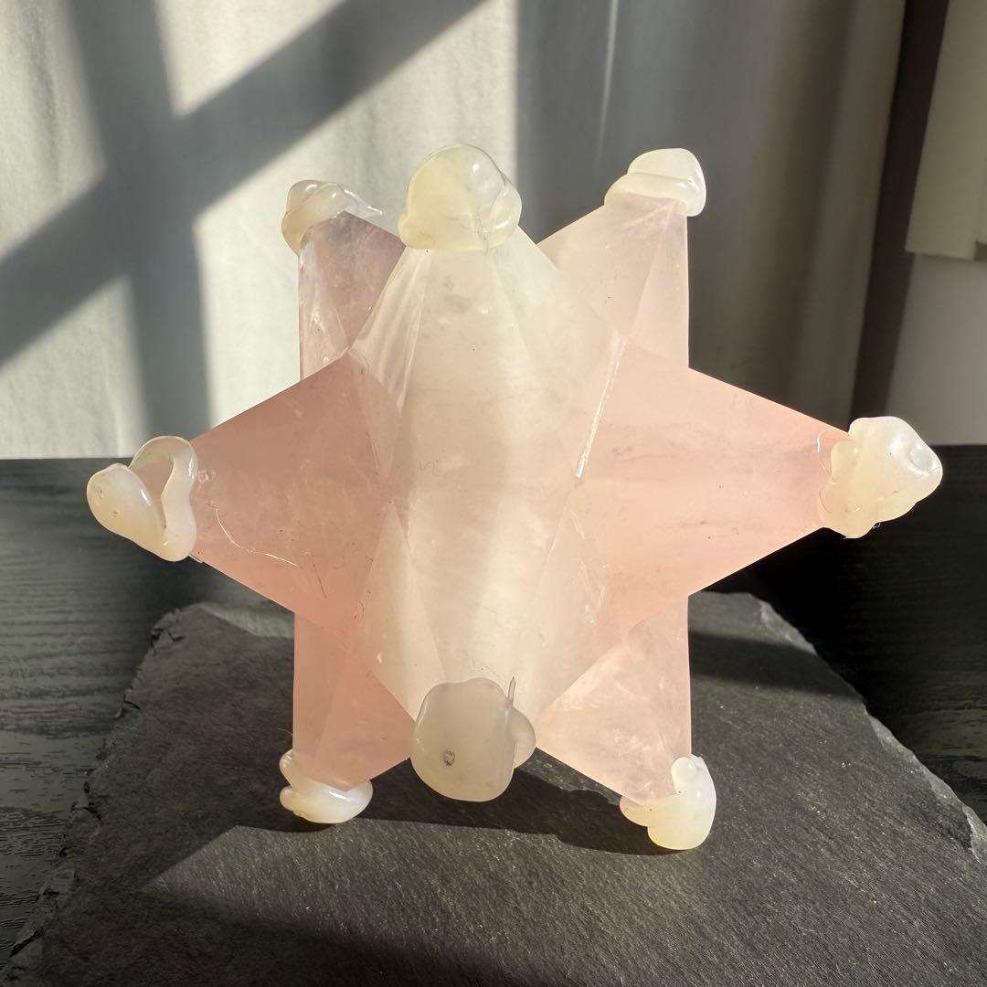 天然石ローズクォーツのアステロイド　マカバスター　置物NO.111814