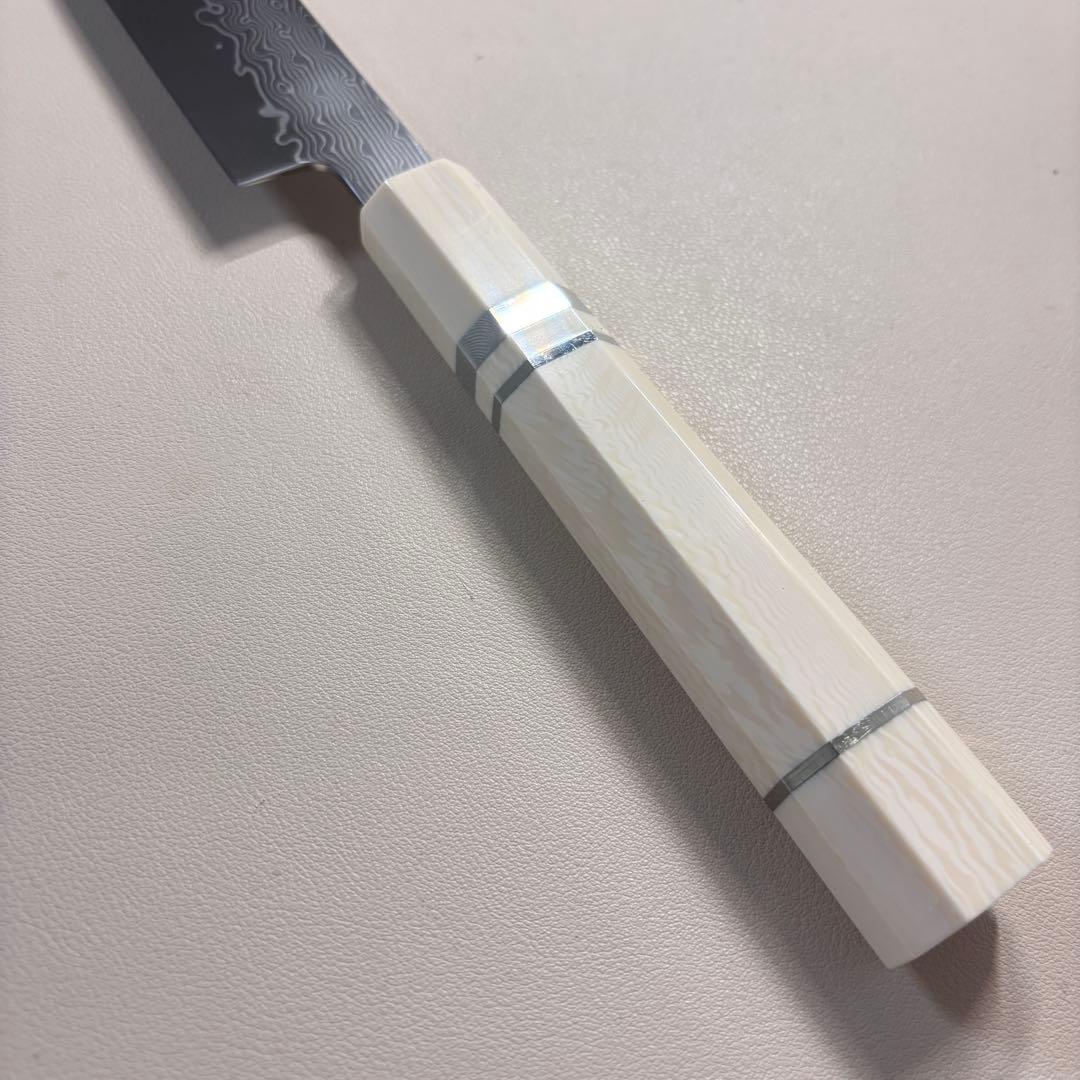 尺300mm 柳刃包丁 墨流しダマスカス　人工象牙八角柄 和包丁 白'-