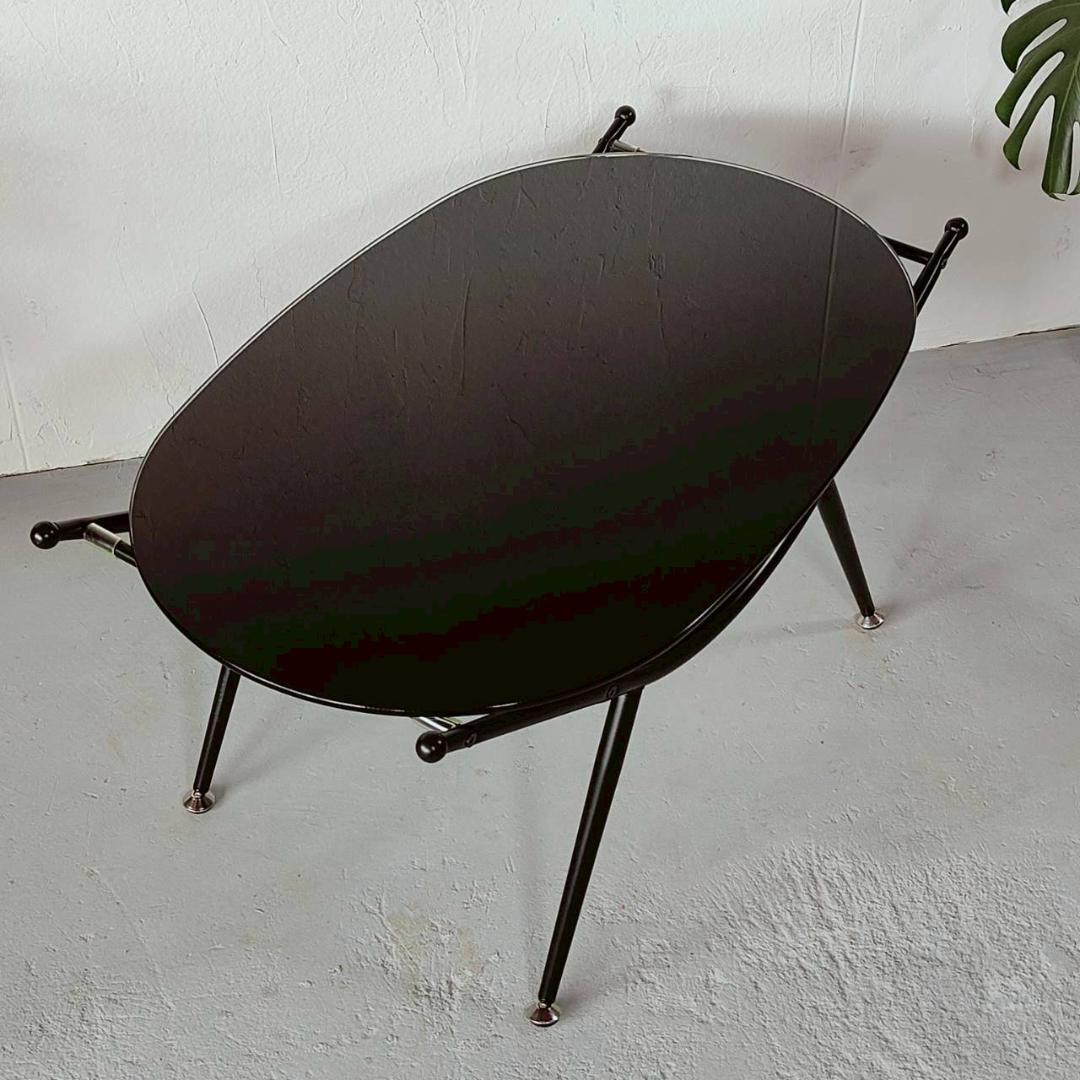 ミッドセンチュリー ガラステーブル 黒 幅80cm スペースエイジ