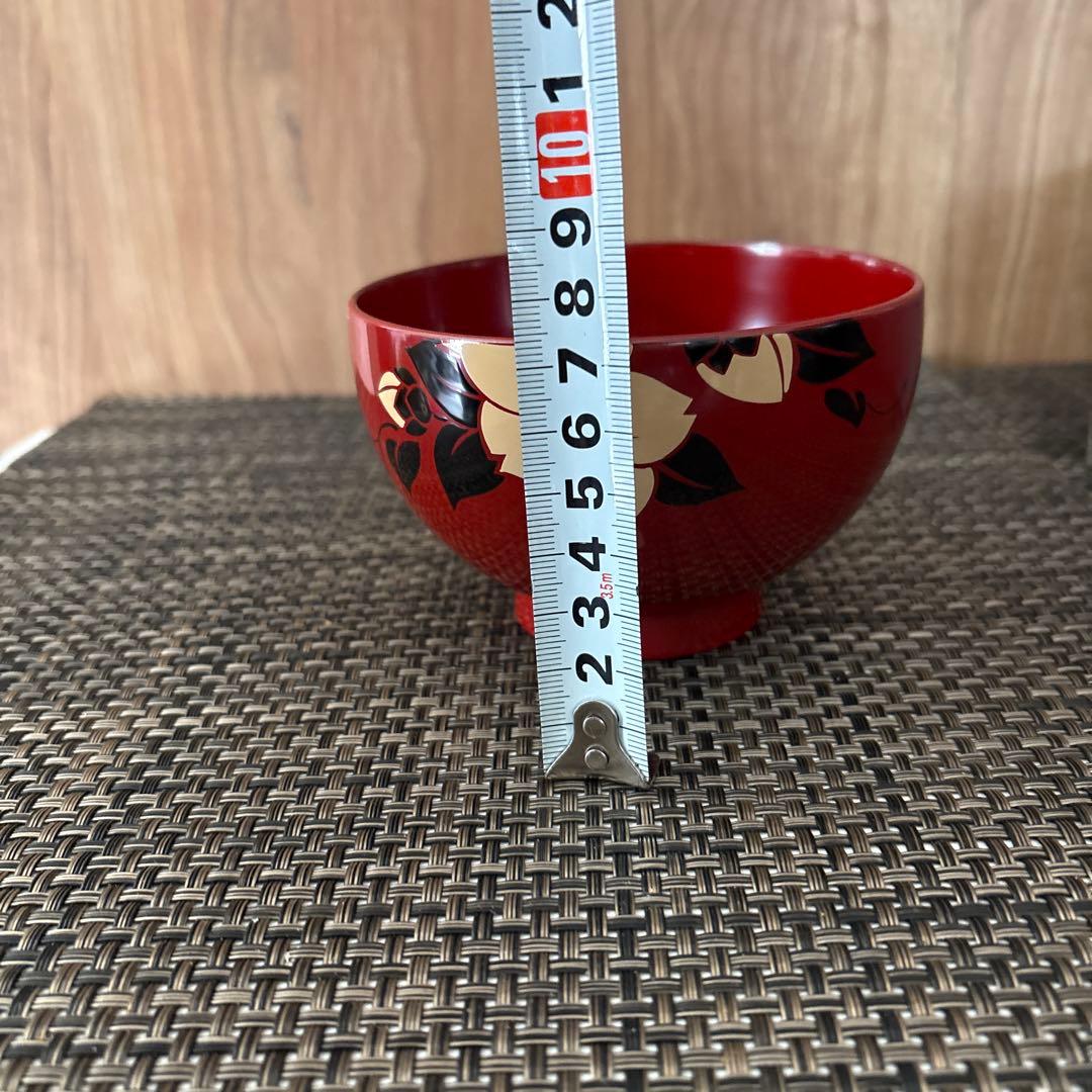 【新品未使用】山田平安堂 漆器 椀汁　黒と朱赤　椿柄