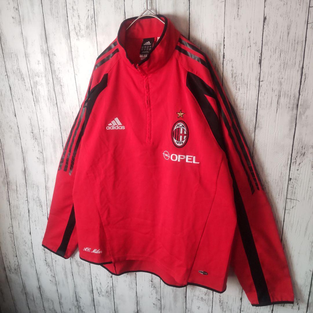 00s　アディダス　ACミラン　トレーニングウェア　ハーフジップ　赤　黒　O