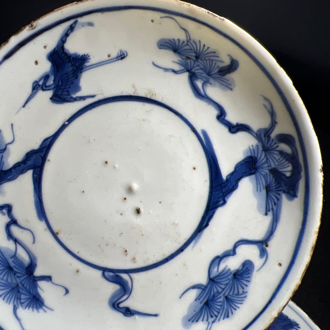 中国明時代　古染付中皿9枚　木箱付　直径約15.5㎝東Y8-0114☆2Fトウル