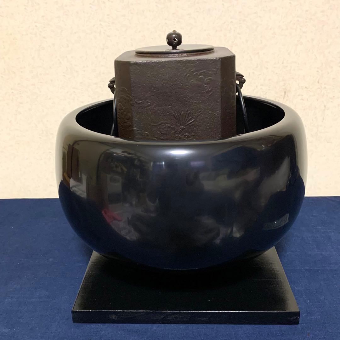人間国宝敬典 唐銅眉風炉 四方釜 風炉 茶釜 炉釜 野々田電熱器 敷板 茶道具