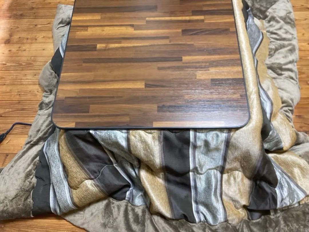 木目調 正方形こたつ 電気ヒーター付き約730角と掛け布団と敷マット