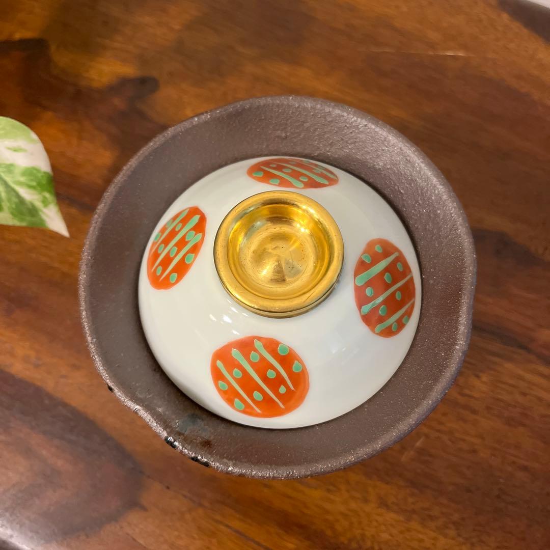 有田焼金彩赤丸紋蓋付椀5点セット