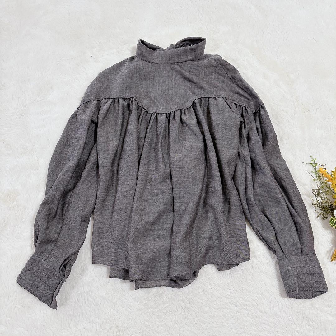 【ヴェルメイユパーイエナ】ボウタイブラウス リボン ウール 長袖 グレー