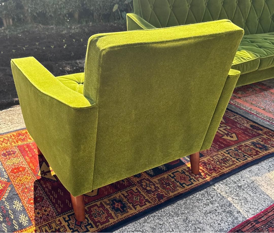 カリモク60 ロビーチェア 1シーター モケットグリーン ソファ 日本製