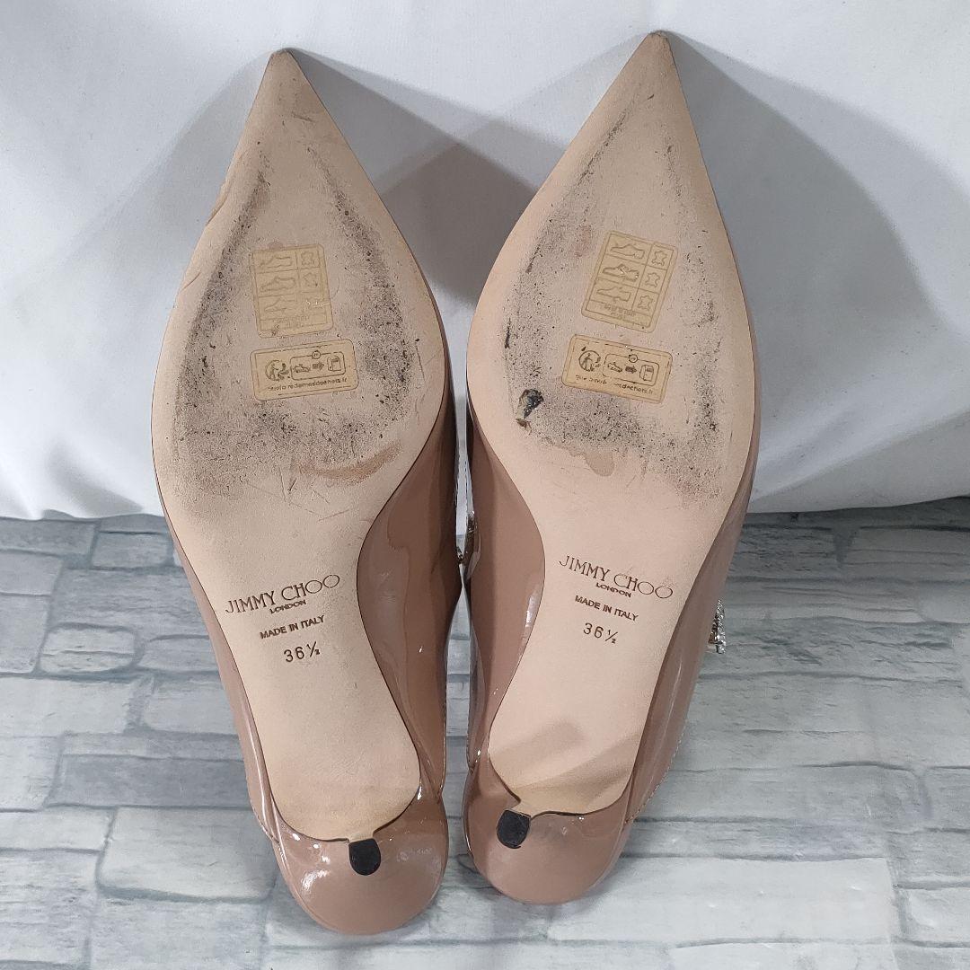 保存袋付き極美品✨ジミーチュウ　エナメルミュール　ビジュー　ピンクベージュ