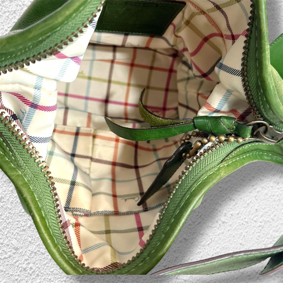 【希少色】コーチ　2wayバケツ型　オールレザー　ショルダーバッグ　グリーン