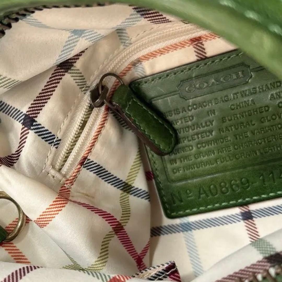 【希少色】コーチ　2wayバケツ型　オールレザー　ショルダーバッグ　グリーン