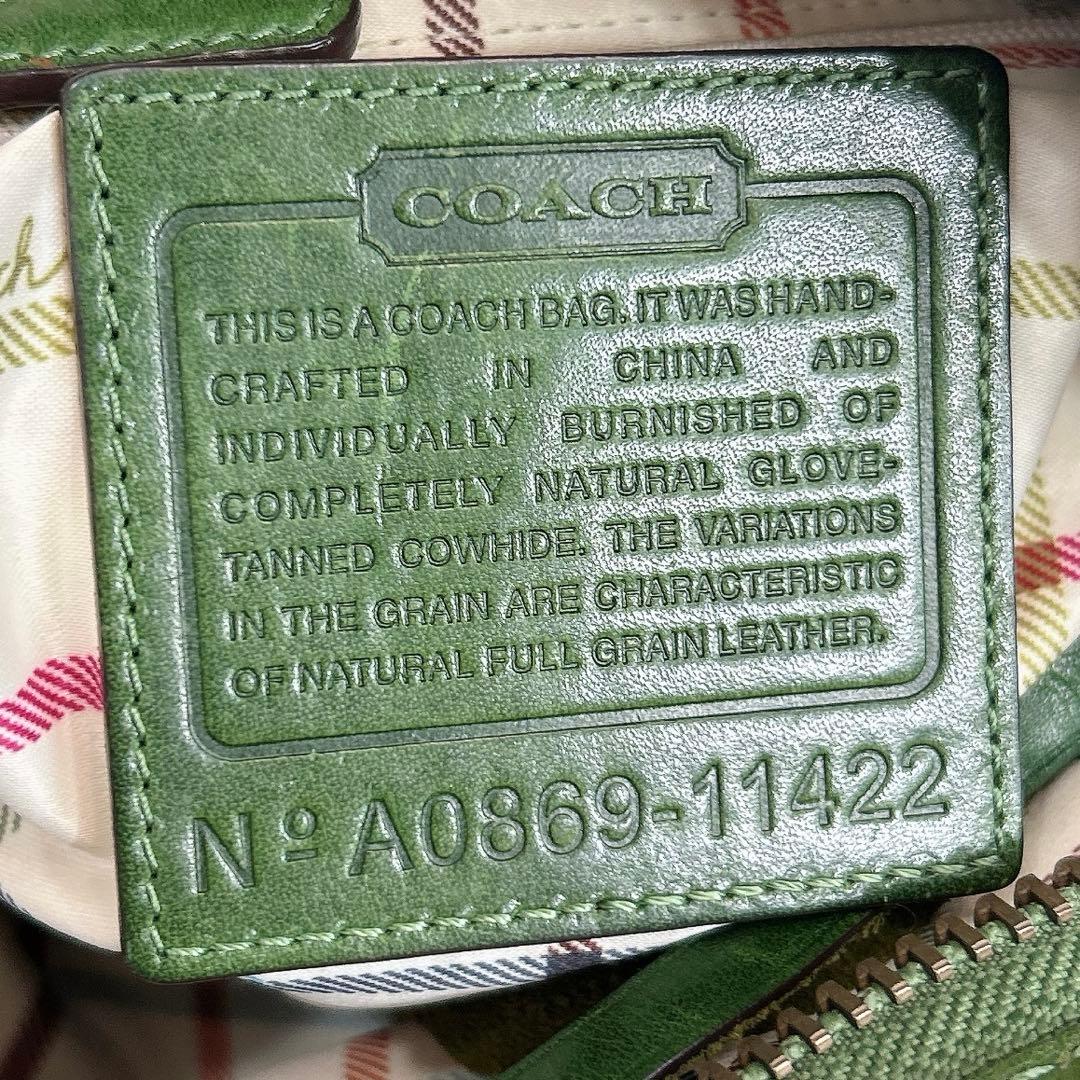 【希少色】コーチ　2wayバケツ型　オールレザー　ショルダーバッグ　グリーン