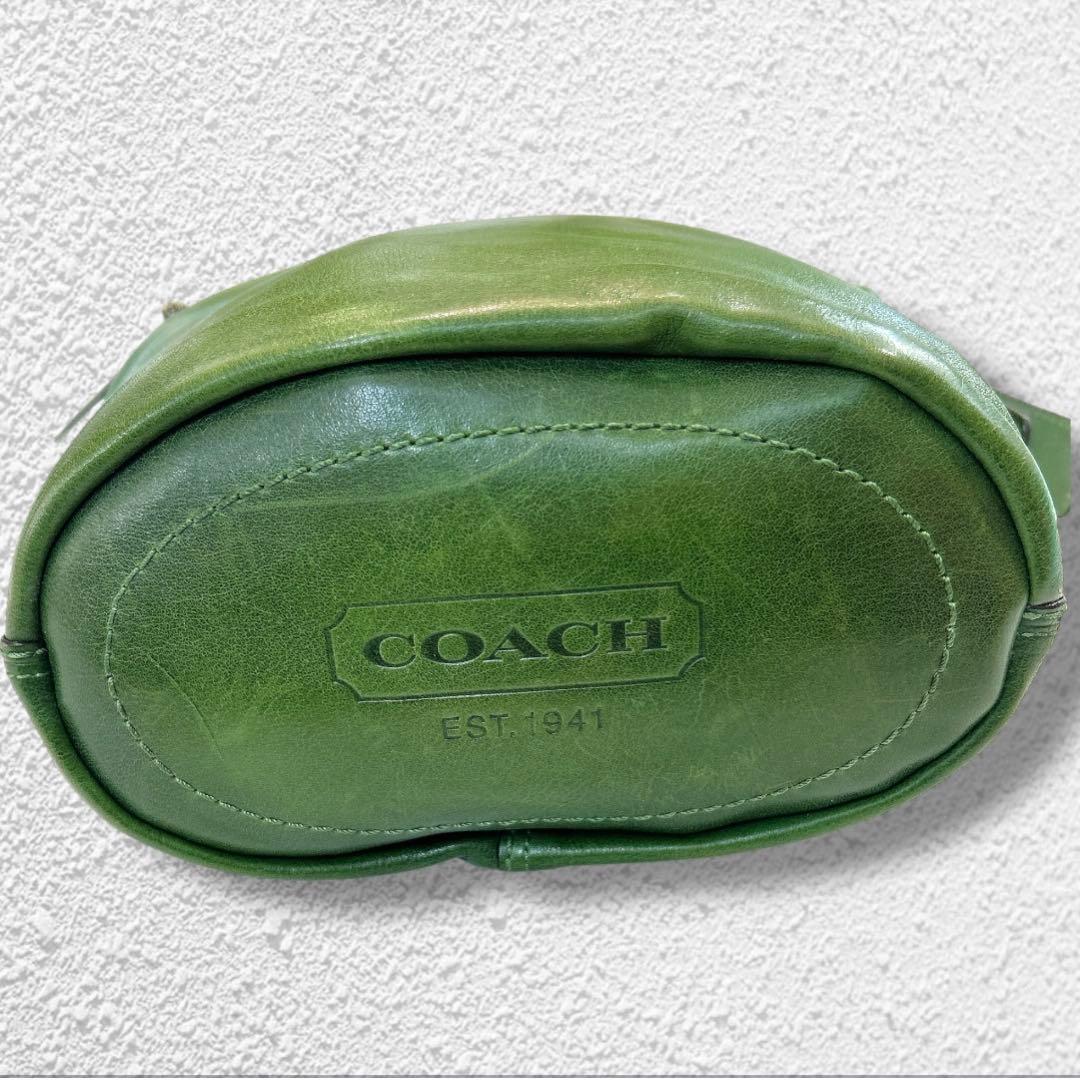【希少色】コーチ　2wayバケツ型　オールレザー　ショルダーバッグ　グリーン