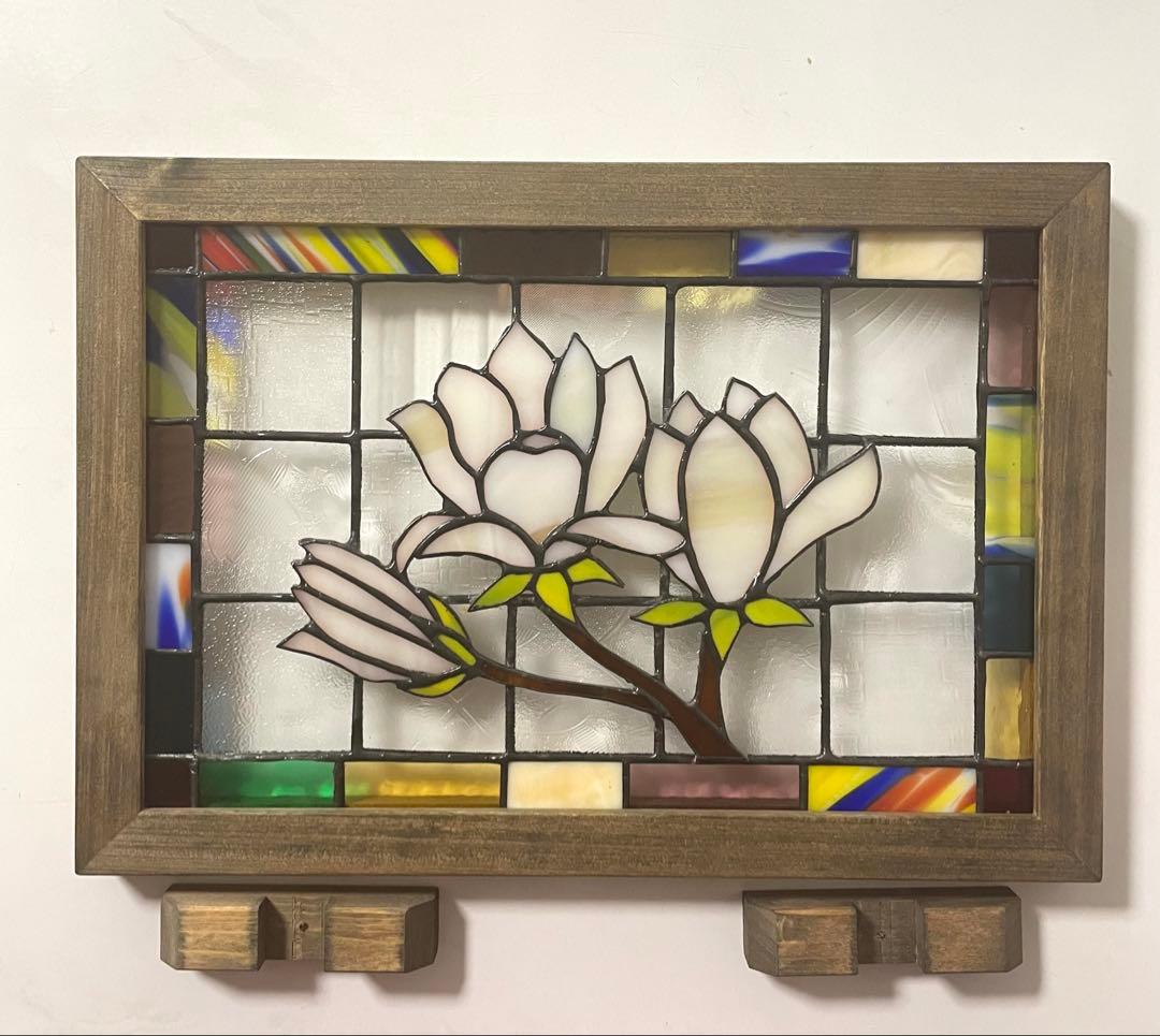 ステンドグラスパネル【白木蓮】和モダン