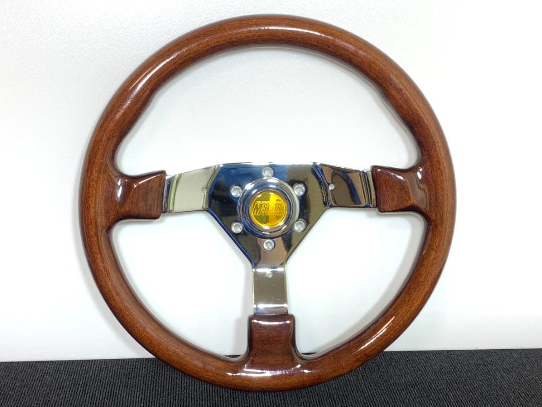 良品 エムズスピード ウッドステアリング 35パイ ホーンボタン付 当時物 希少
