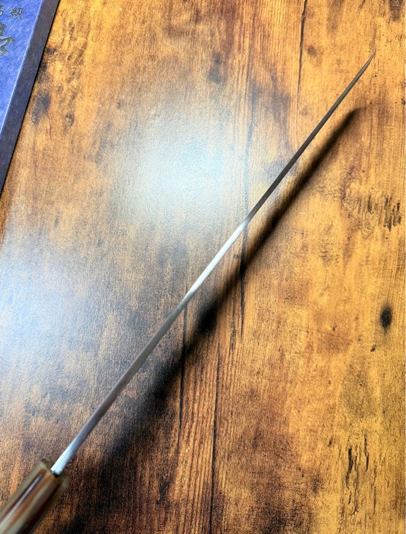 堺打刃物　祥太郎作　反り 先丸 刺身　本焼　白鋼　尺　鏡面　包丁　黒檀水牛八角柄