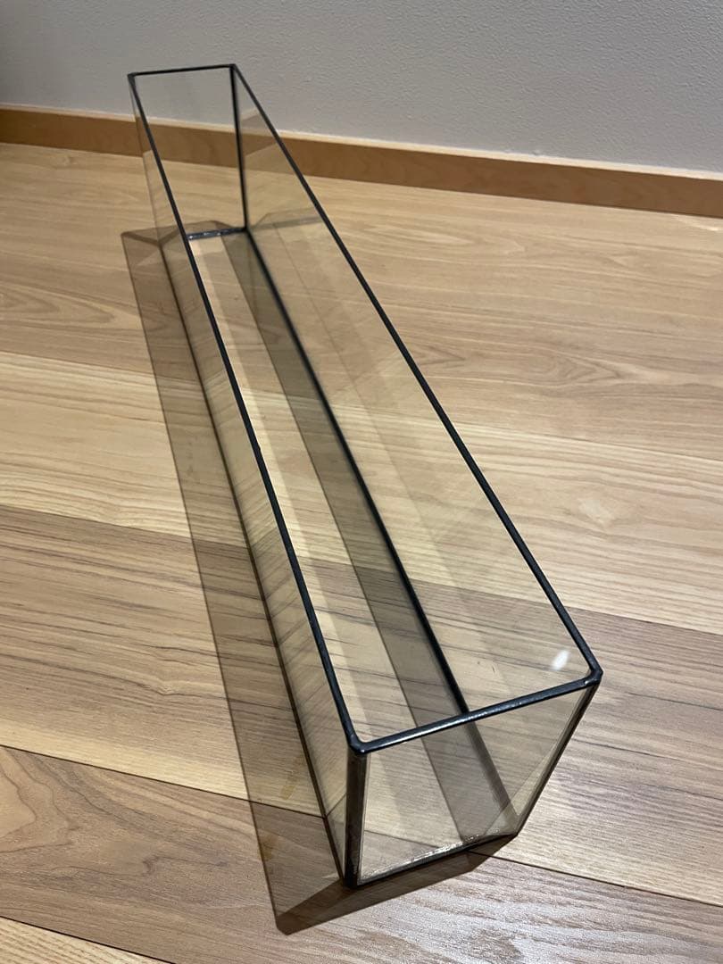 【希少】未使用)ガラス花瓶フラット水槽　横幅60.5cm縦9cm高さ15.5cm