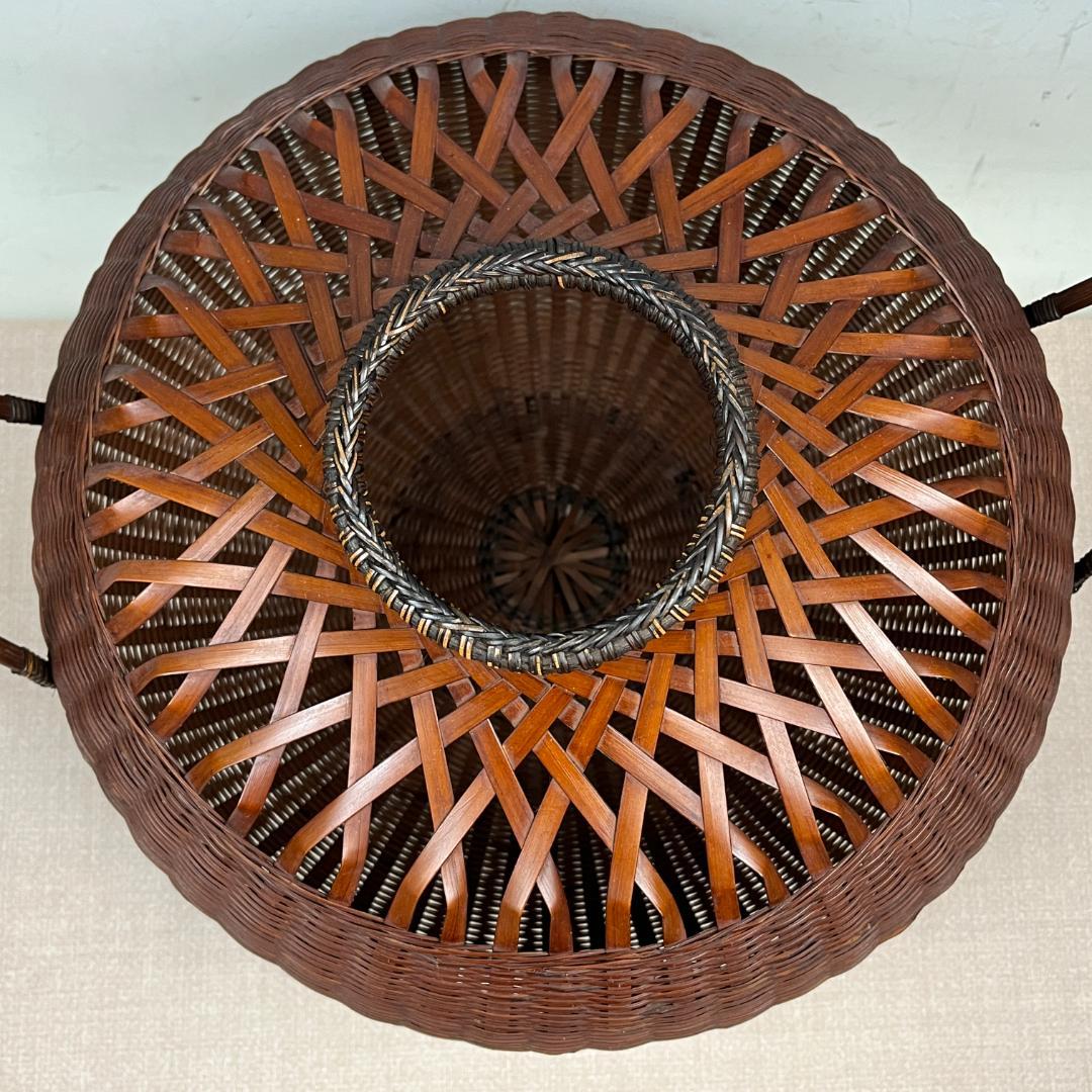 43『淡々斎好写 宝珠籠花入』 平安竹宝斎系統 共箱 落とし 竹籠 花生 茶道具