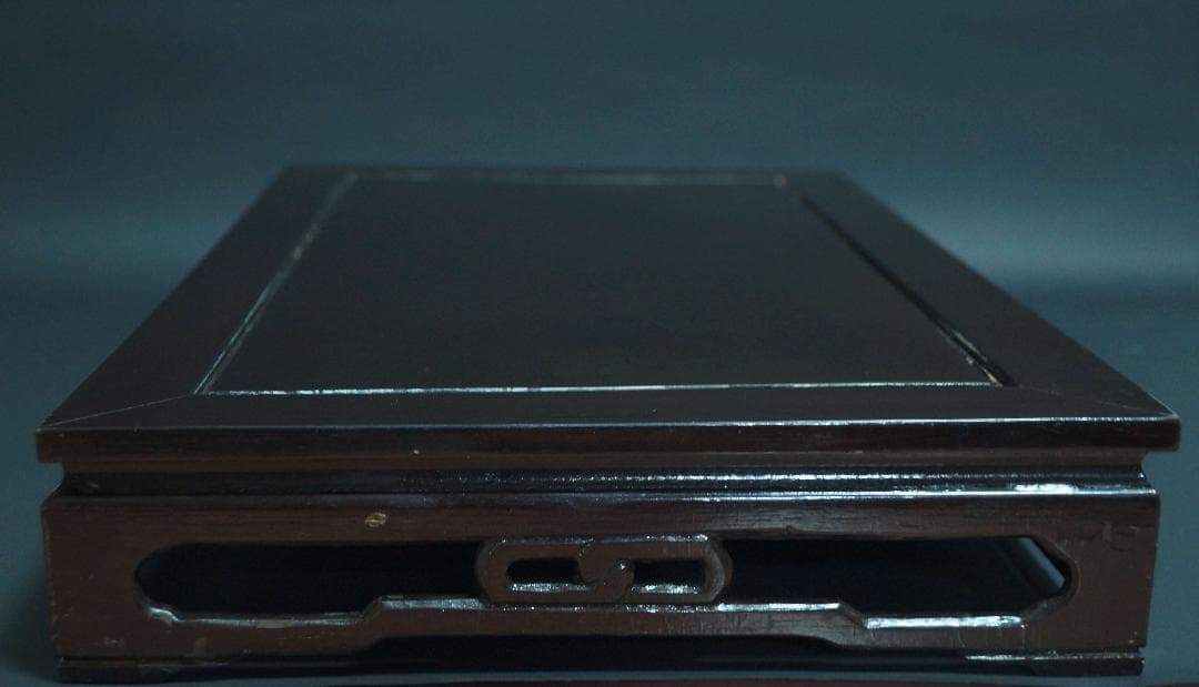 唐木紫檀製 細工透かし彫り花台 平卓 飾台 香炉台 盆栽台茶道具 長51.4cm