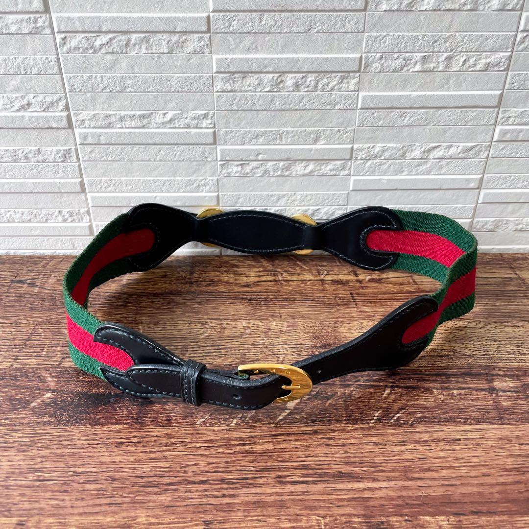 レア グッチ シェリー ライン ホースビット コットン × レザー ベルト