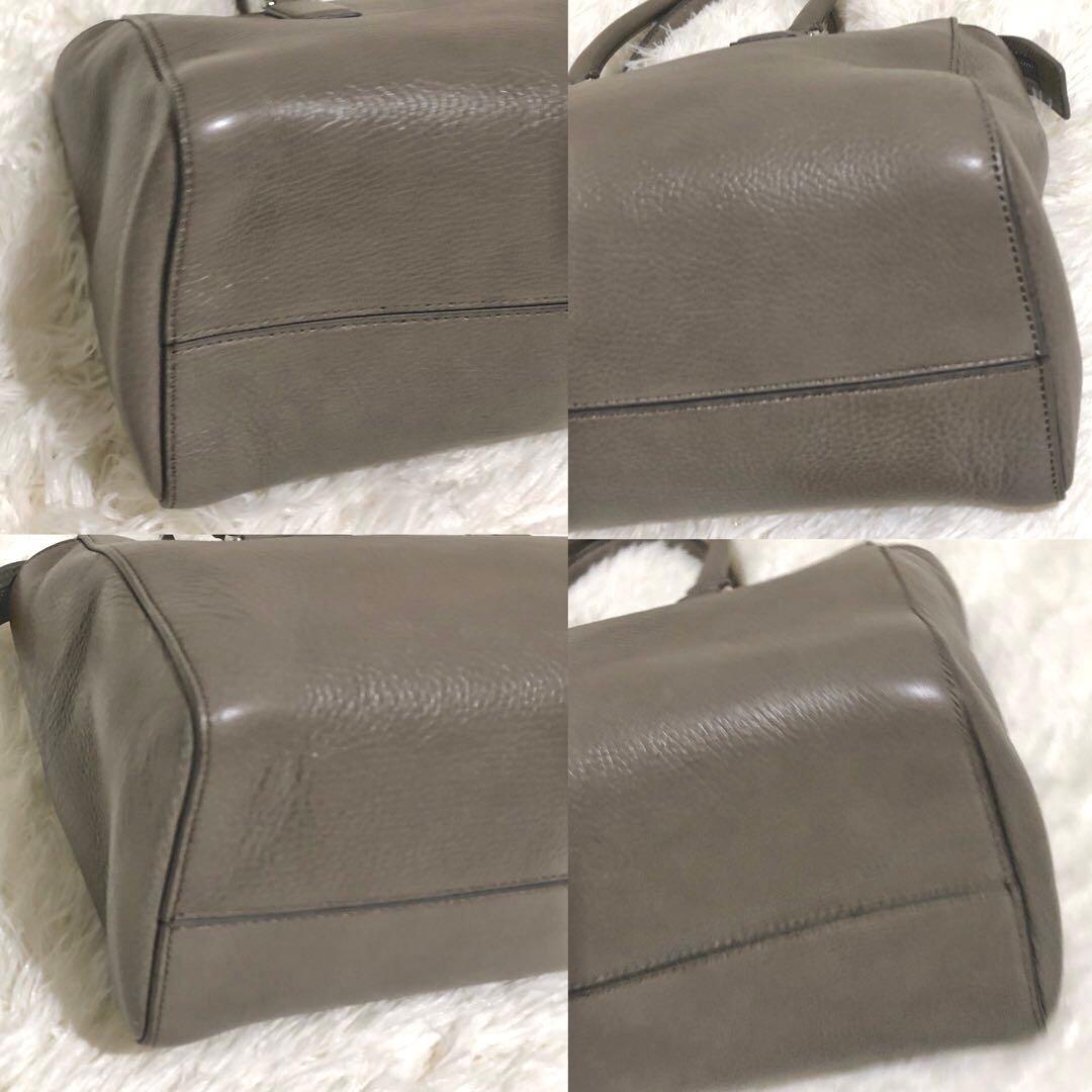 未使用ヒロフ　レザー トートバッグ グレージュ　シボ革