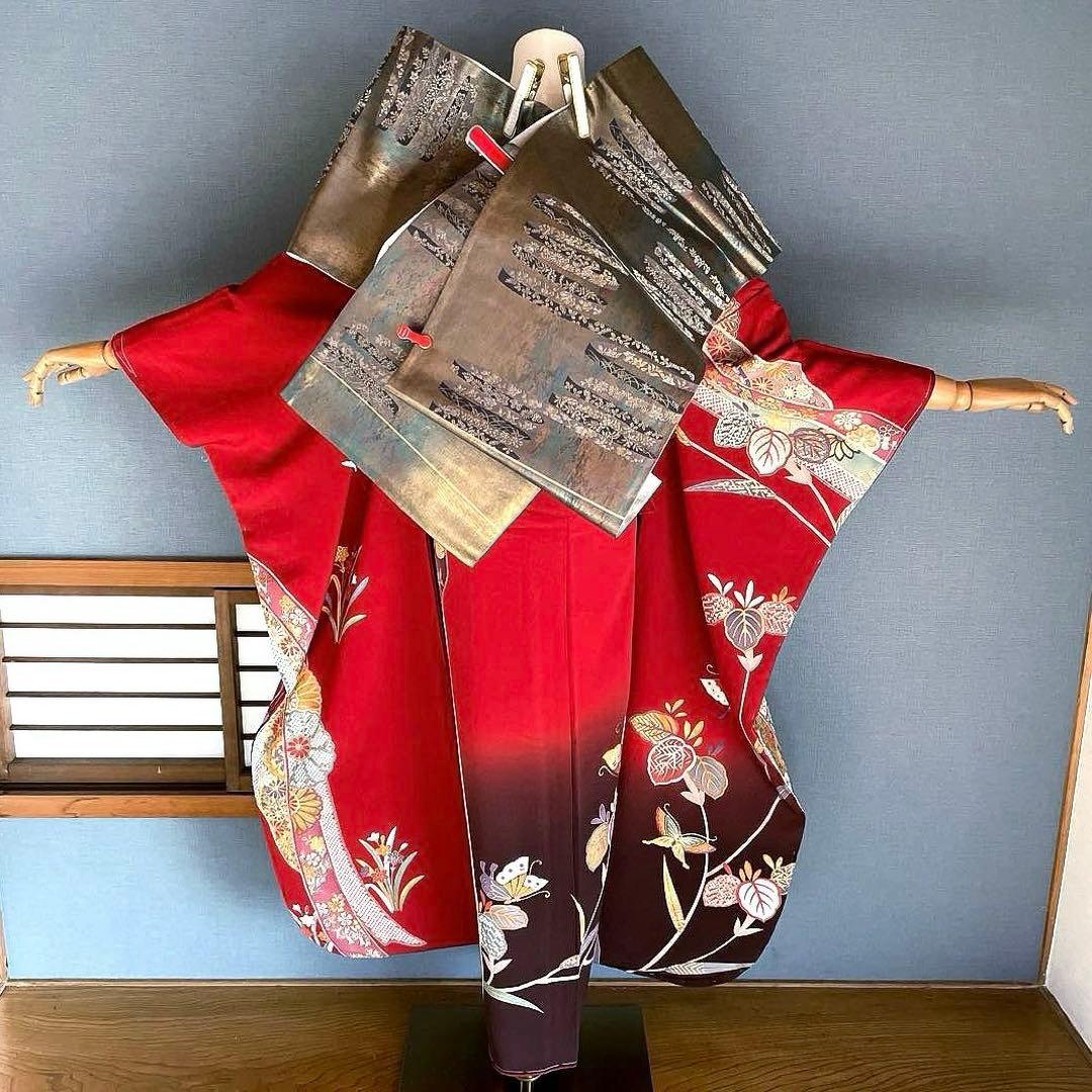 振袖フルセット　高身長　新品　手描き友禅　成人式振袖　振袖　裄丈69 赤