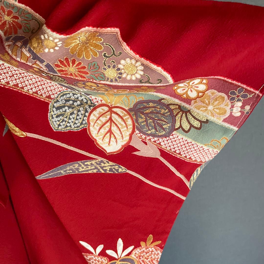 振袖フルセット　高身長　新品　手描き友禅　成人式振袖　振袖　裄丈69 赤