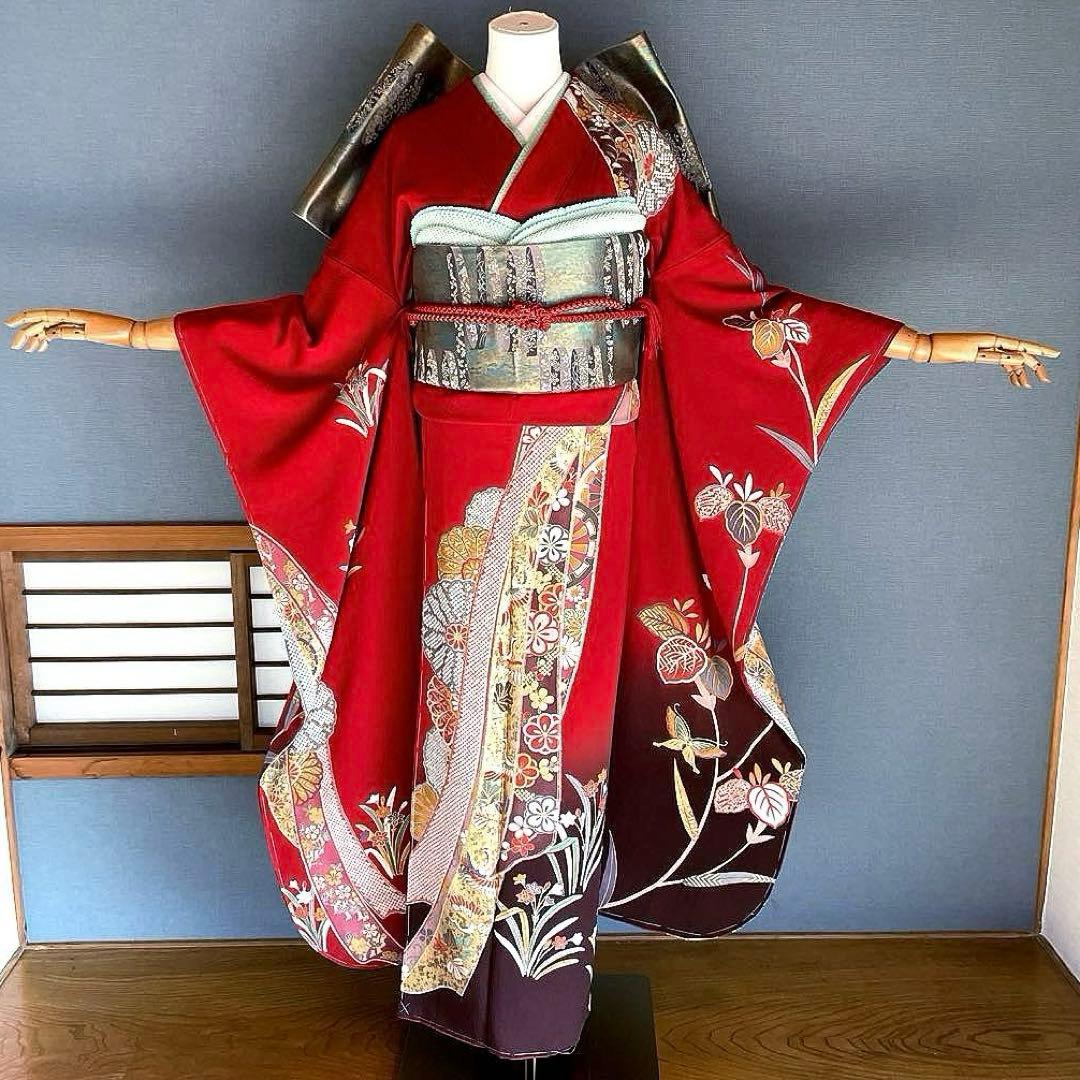振袖フルセット　高身長　新品　手描き友禅　成人式振袖　振袖　裄丈69 赤