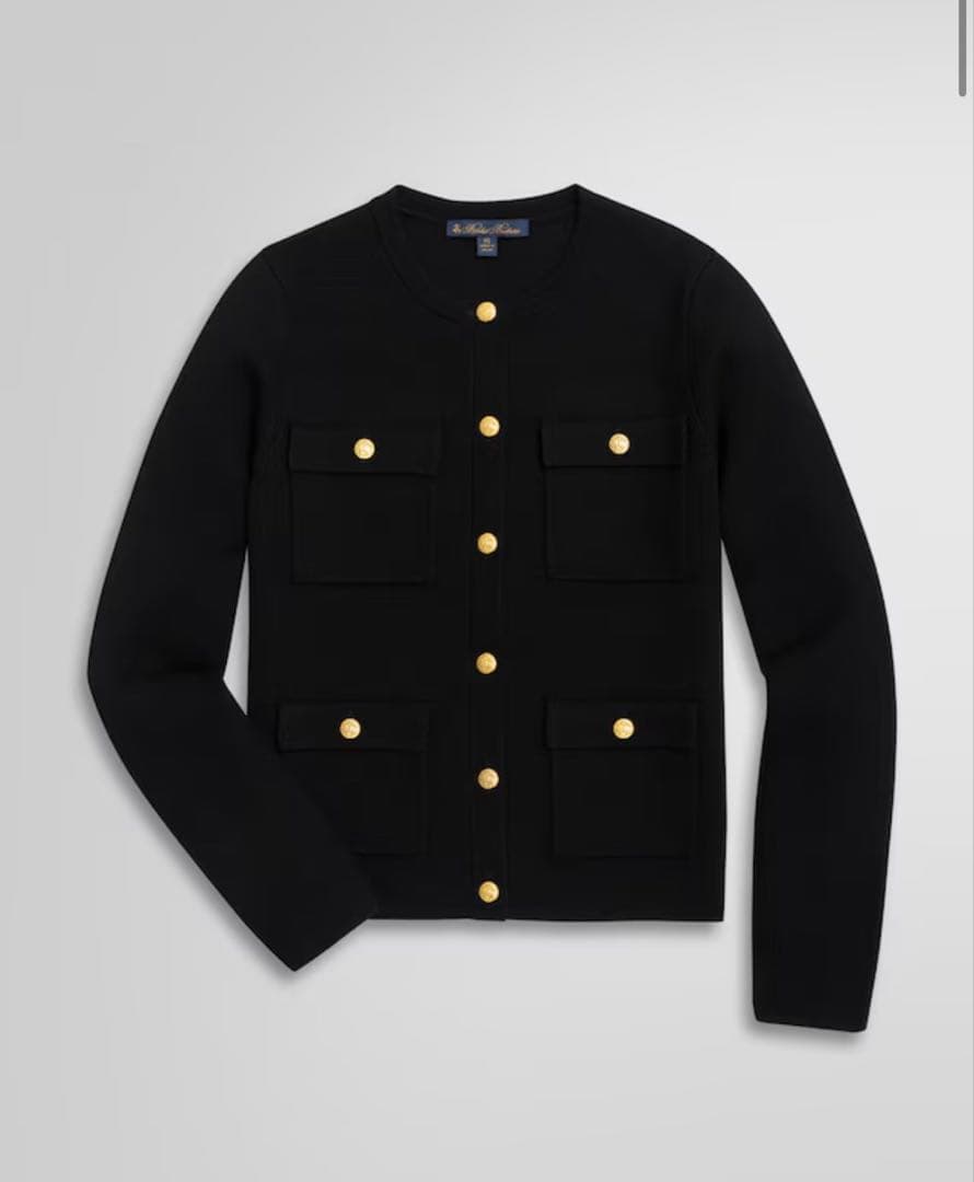 【BrooksBrothers】極美品 ノーカラー ニット ジャケット ブラック