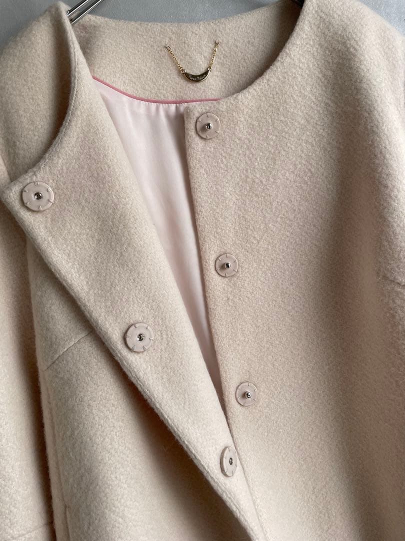 美品✨ローズティアラ　大きいサイズ46 ウールアンゴラ　フレア袖コート　薄ピンク