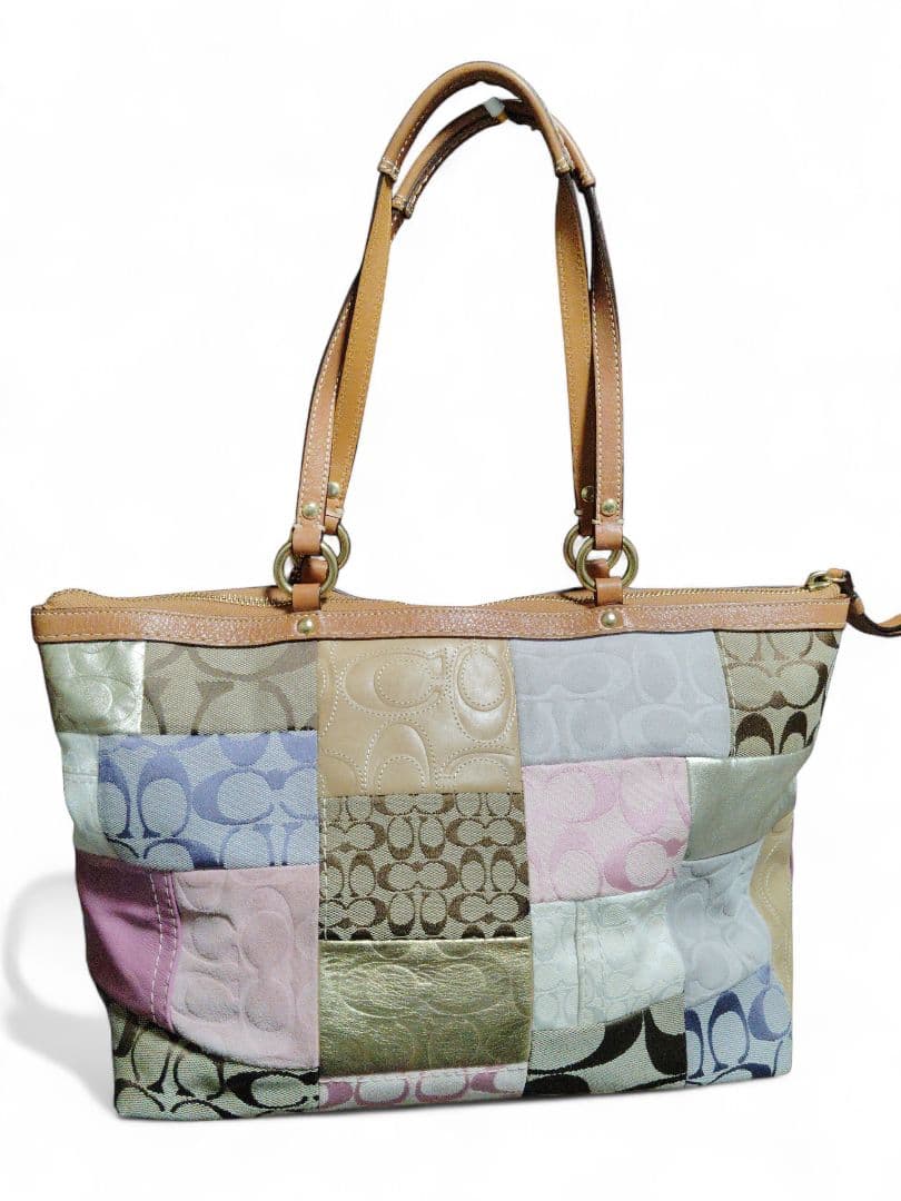 COACH パッチワーク トートバッグ A4可 シグネチャー レザー 金具　美品