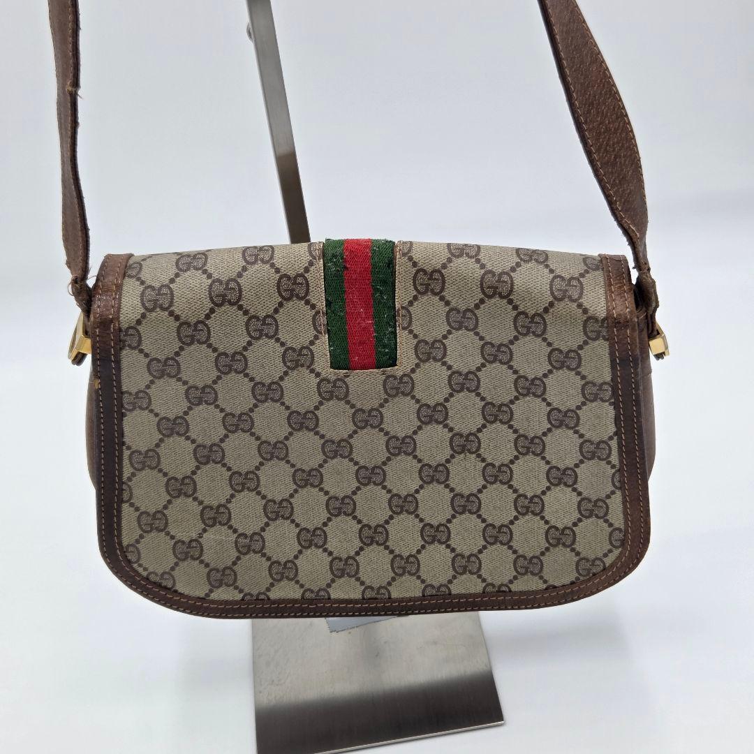 【良品】GUCCI シェリーライン GG ショルダーバッグ レザー ブラウン