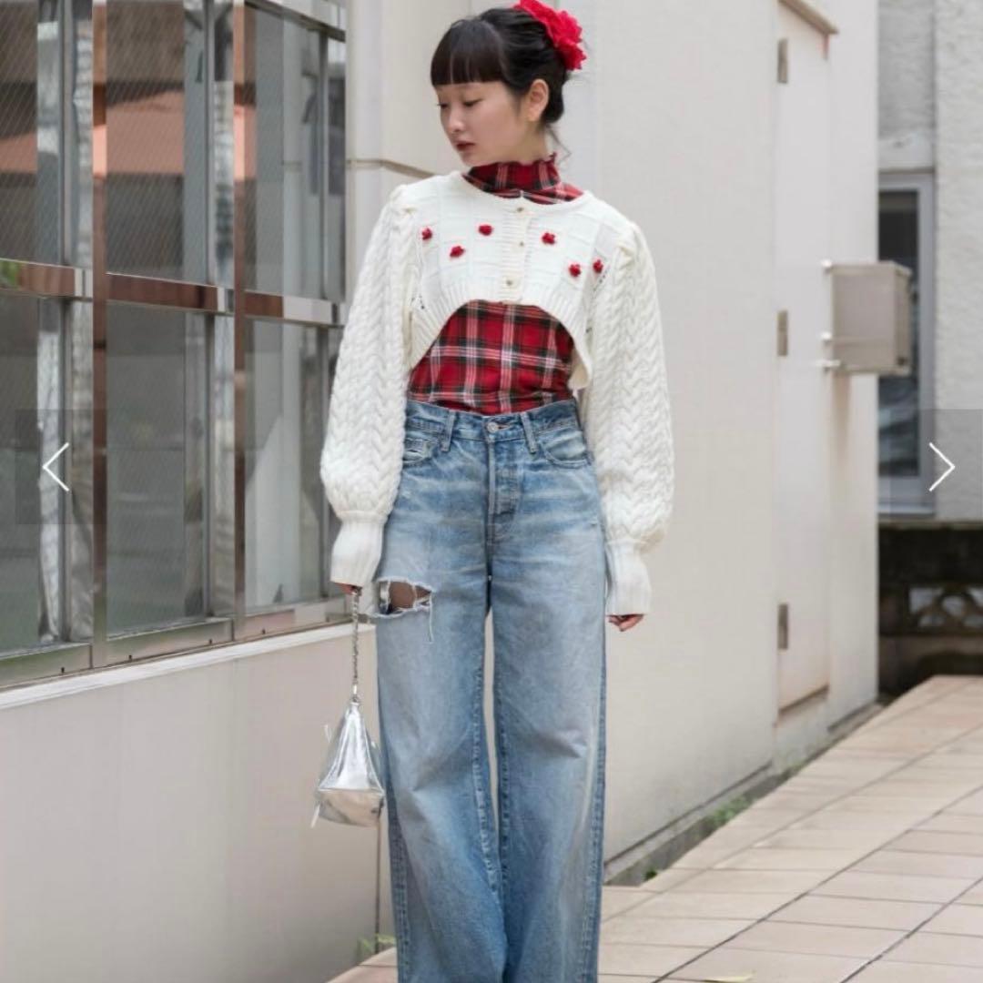 トップス POPPY RIBBON FLOWER CROPPED CARDIGAN